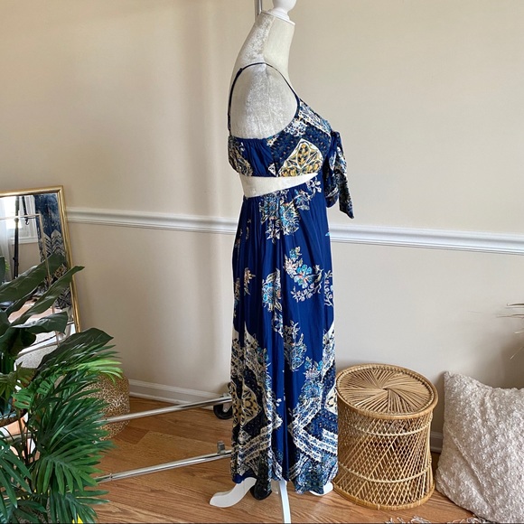 Free People Blue Boho Cut Out Cropped Jumpsuit XS - Picture 8 of 14